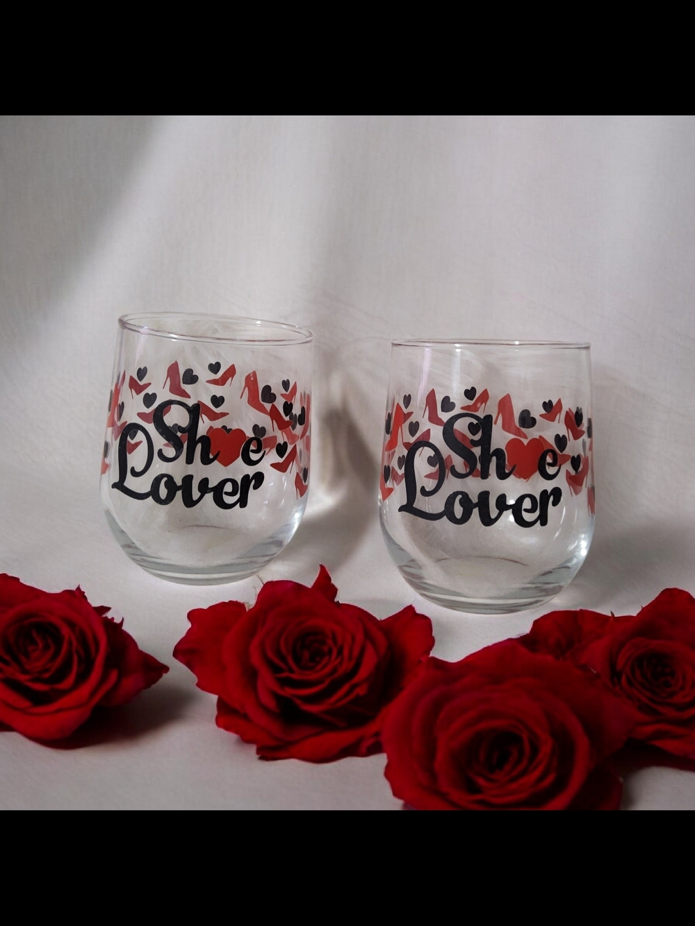 New Shoe  Lover Red Heart Stemless Wine Glass - Set of 2